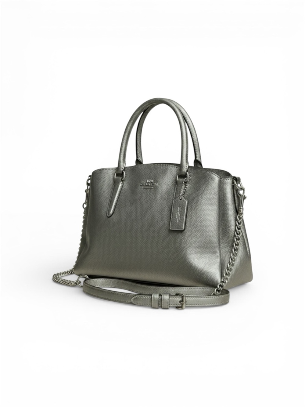 Coach Mini Sage Satchel Metallic Silver Leather Crossbody NWOT - Picture 13 of 14